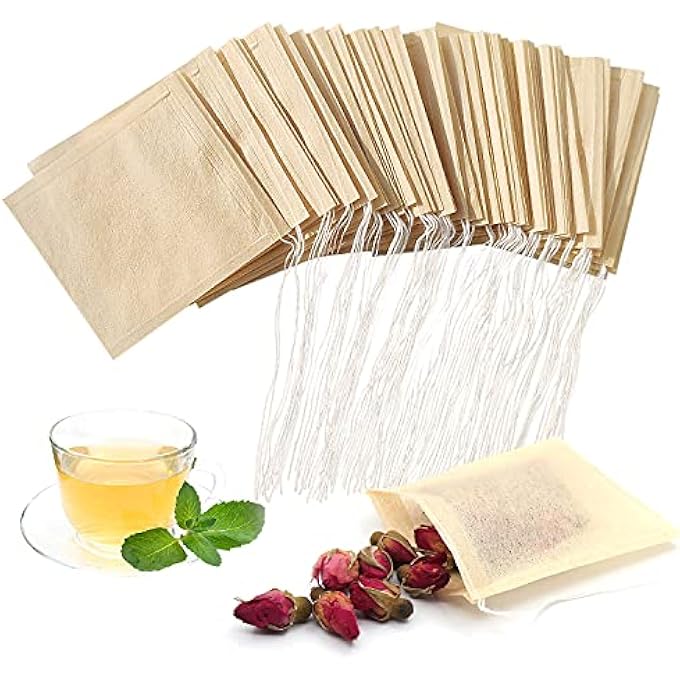 SumDirect 100 Pack Disposable Paper Tea Filter Bags Natural Pulp Material Tea Bag Empty Tea Bag With Drawstring Safe And Strong Penetration Unbleached Paper Herb Bags For Loose Tea7X8Cm - Image 2