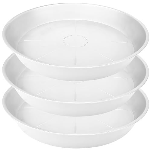 Bleuhome 3 Pack of 26 inch Plant Saucer, 4.2" Depth Tray, Large Deep Garden Plastic Flower Planter Plant Trays for Indoors Outdoor Bath Bath (26", Creamy White) - Image 1