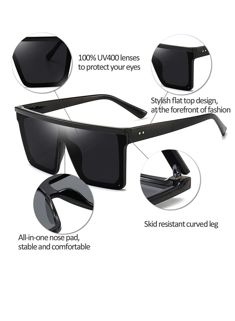 Excefore Sunglasses Square Oversized Sunglasses for Women Men 2Pcs UV Protection Anti Eyestrain Big Flat Top Fashion Shield Rimless Shades for Driving Traveling Trendy All-match Sunglasses - Image 5