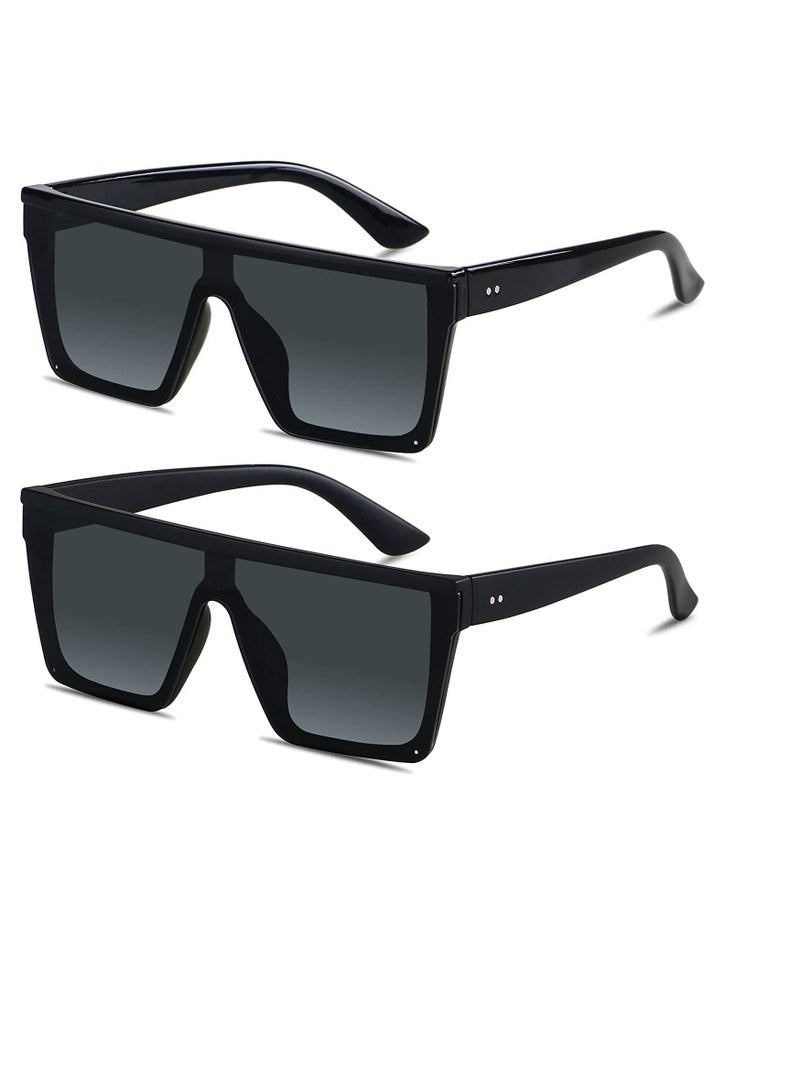 Excefore Sunglasses Square Oversized Sunglasses for Women Men 2Pcs UV Protection Anti Eyestrain Big Flat Top Fashion Shield Rimless Shades for Driving Traveling Trendy All-match Sunglasses - Image 1