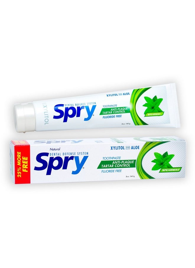 Spry Spry Xylitol Toothpaste 5oz, Fluoride Free Toothpaste Adult and Kids, Teeth Whitening Toothpaste with Xylitol, Natural Breath Freshening, Mouth Moisturizing Ingredients, Spearmint (Pack of 1)  - Image 1
