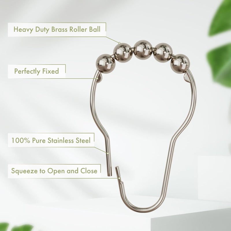 Amazer Shower Curtain Hooks, Decorative Rust Proof Stainless Steel Shower Curtain Hooks for Bathroom Shower Rods Set of 12, Polished Nickel - Image 4