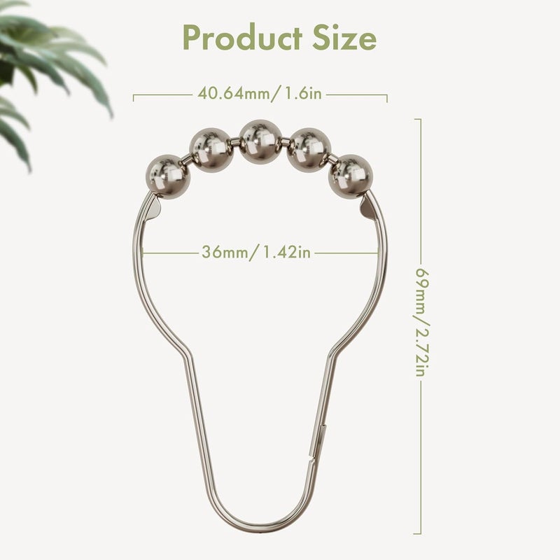 Amazer Shower Curtain Hooks, Decorative Rust Proof Stainless Steel Shower Curtain Hooks for Bathroom Shower Rods Set of 12, Polished Nickel - Image 3