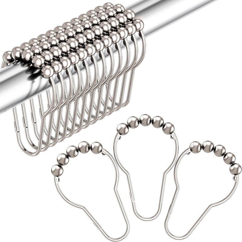Amazer Shower Curtain Hooks, Decorative Rust Proof Stainless Steel Shower Curtain Hooks for Bathroom Shower Rods Set of 12, Polished Nickel - Image 1