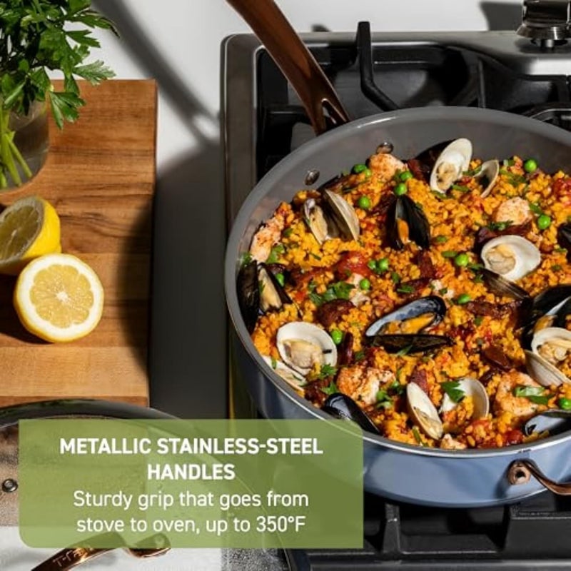 T-fal Preserve Ceramic Nonstick Frying Pan 2-Pc Set, 8.5" & 11", Oven Broiler Safe up to 350°F Cookware, InoCeram Glide Technology, Frying Pan Skillet, Pots & Pans, Blue - Image 4