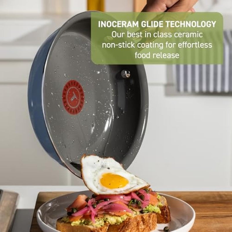 T-fal Preserve Ceramic Nonstick Frying Pan 2-Pc Set, 8.5" & 11", Oven Broiler Safe up to 350°F Cookware, InoCeram Glide Technology, Frying Pan Skillet, Pots & Pans, Blue - Image 3