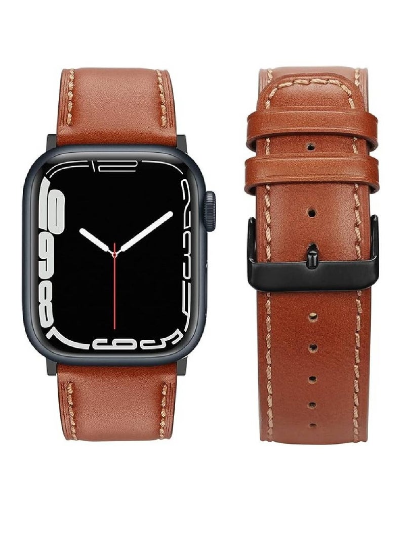 Perfii - Replacement Premium Leather Strap Compatible With Apple Watch Band 41mm 40mm 38mm Brown - Image 1