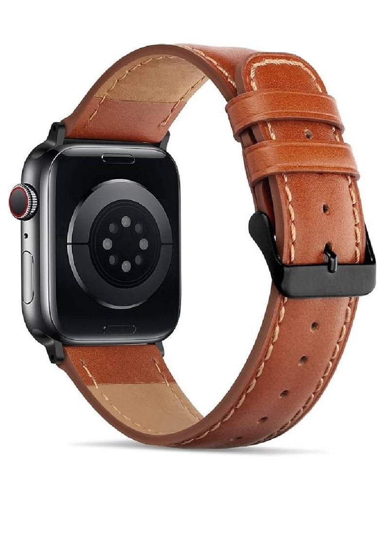 Perfii - Replacement Premium Leather Strap Compatible With Apple Watch Band 41mm 40mm 38mm Brown - Image 1