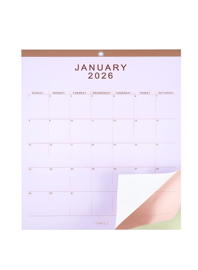 CHRIZ.Z 2026 Wall Calendar - 12" x 15" Rose Gold Foil Lettering Monthly Planning Hanging Peel Off Large Print Wall/Desk Calendar on Pastel Multi-Color Paper - January 2026 to December 2026 (6-Color) - Image 2