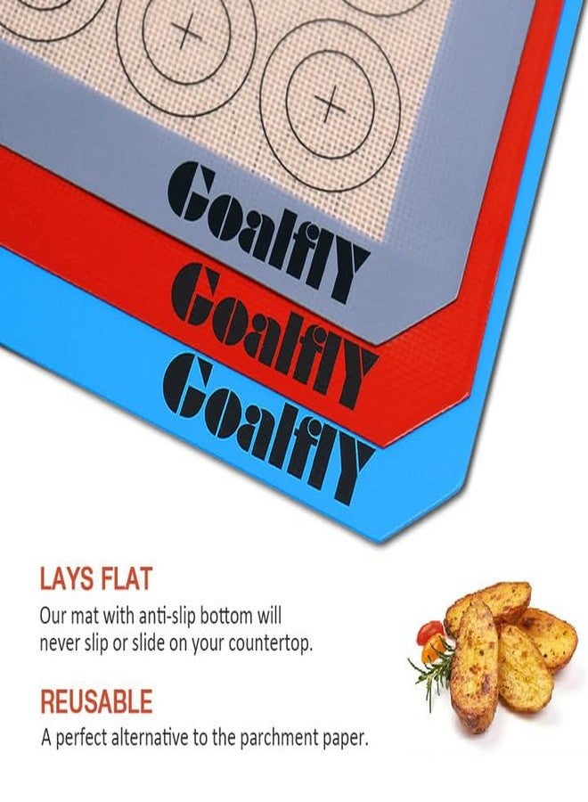 Goalfly Small Macaron Silicone Baking Mat, 3 Pack Quarter Sheet Baking Mats (11.8 x 8.5 IN), Silicone Baking Sheet for Macarons, Cookies, Pastry, Pizza (Red, Blue, Grey) - Image 4