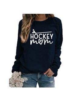 Hockey Mom Printed Crewneck Sweatshirt Oversized navy blue (white font)