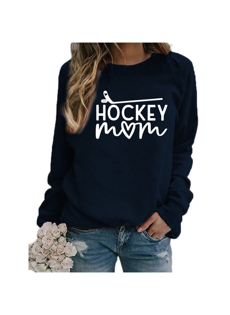 Generic - Hockey Mom Printed Crewneck Sweatshirt Oversized navy blue (white font) - Image 1