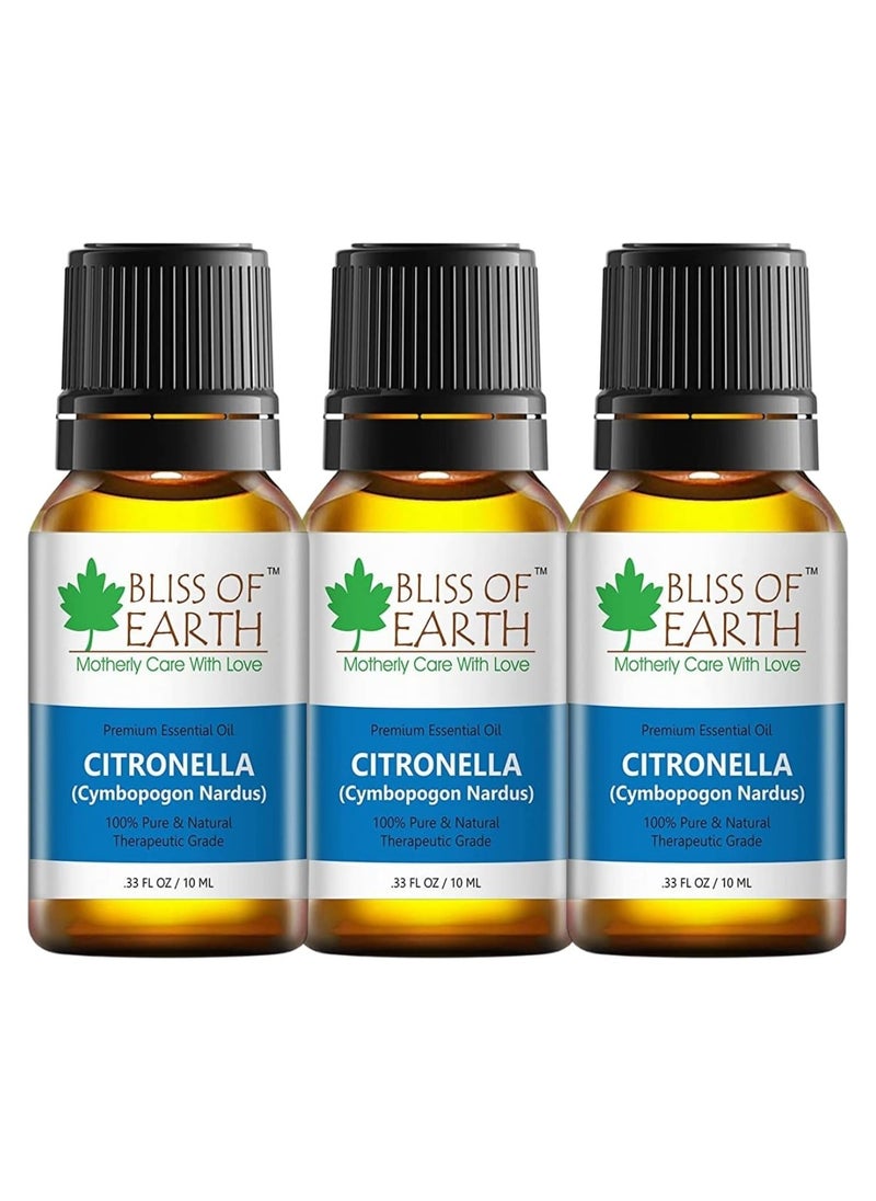BLISS OF EARTH 100% Pure Citronella Essential Oil, 10ml Pack of 3  - Image 1