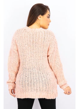 MANGO Women Herringbone Knitted Sweater, Pink  - Image 3