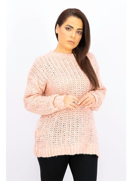 MANGO Women Herringbone Knitted Sweater, Pink  - Image 1