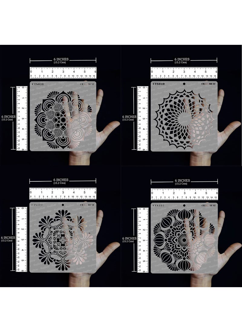 CrafTreat - Craftreat Mandala Stencils for Craft and Art -Mandala, Lotus Mandala, Mandala2 and Mandala3 (4 Pcs) - Size: 6X6 Inches - Mandala Stencils Set - Mandala Stencils for Wall Painting - Image 1
