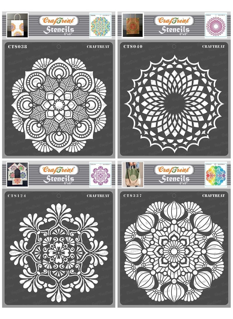CrafTreat - Craftreat Mandala Stencils for Craft and Art -Mandala, Lotus Mandala, Mandala2 and Mandala3 (4 Pcs) - Size: 6X6 Inches - Mandala Stencils Set - Mandala Stencils for Wall Painting - Image 1