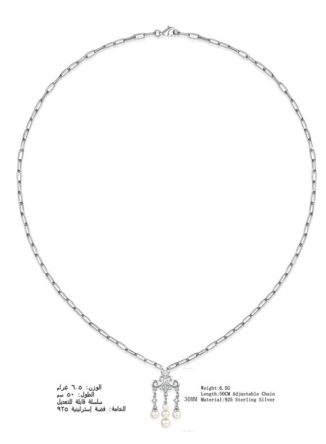 Moonmory Paper Clip Chain 925 Silver Islamic Irregular Vine Tassel Pendant Necklace For Women, Original Design Pearl Heart Necklace With 50CM Adjustable PaperClip Chain, Ramadan, Mother's Day, Valentine's Day, Birthday Gift - Image 2