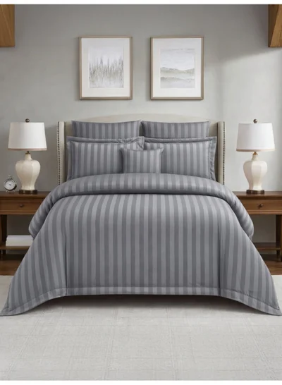 Donetella Hotel Striped Comforter Set, Fits 200x200 cm Size Bed, Removable Duvet Filler Included, 8-Pcs King Size, 350 GSM Filling.