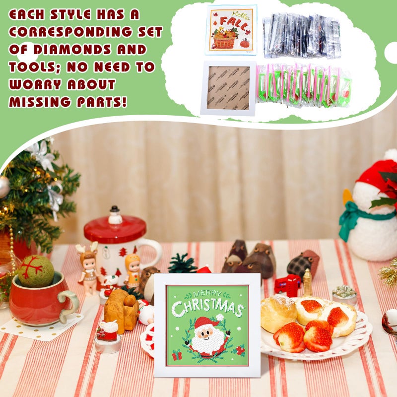 Trandraft 13 Pcs Interchangeable Seasonal Diamond Painting Kits For Adults Monthly 5D Diamond Art Calendar Kits With Frame For Christmas Thanksgiving Winter Holiday Decor Gift(Cartoon Style) - Image 2