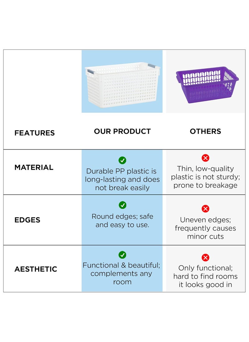 Umai UMAI Shelf Plastic Basket For Storage with Handles | Organisers Storage Box for Clothes | Storage Baskets | Storage Basket for Clothes, Toys | Cloth Organizer for Wardrobe | Bathroom Organiser |White  - Image 5