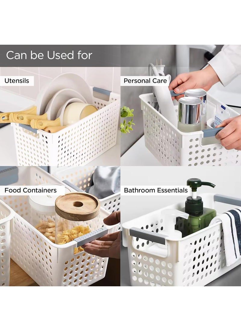 Umai UMAI Shelf Plastic Basket For Storage with Handles | Organisers Storage Box for Clothes | Storage Baskets | Storage Basket for Clothes, Toys | Cloth Organizer for Wardrobe | Bathroom Organiser |White  - Image 4