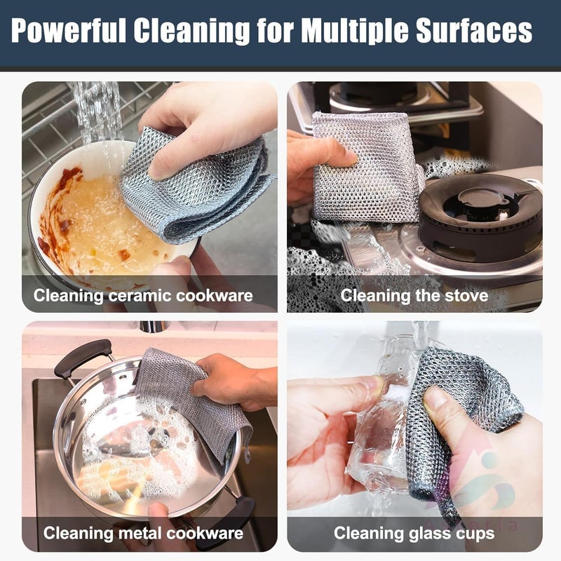 ARNICA Stainless Steel Dish Scrubber NonScratch Steel Scrubber for Utensils Dish Cloths Rags for Washing Dishes Kitchen Scrubber and Multipurpose Cleaning Accessories Pack of 18 - Image 3