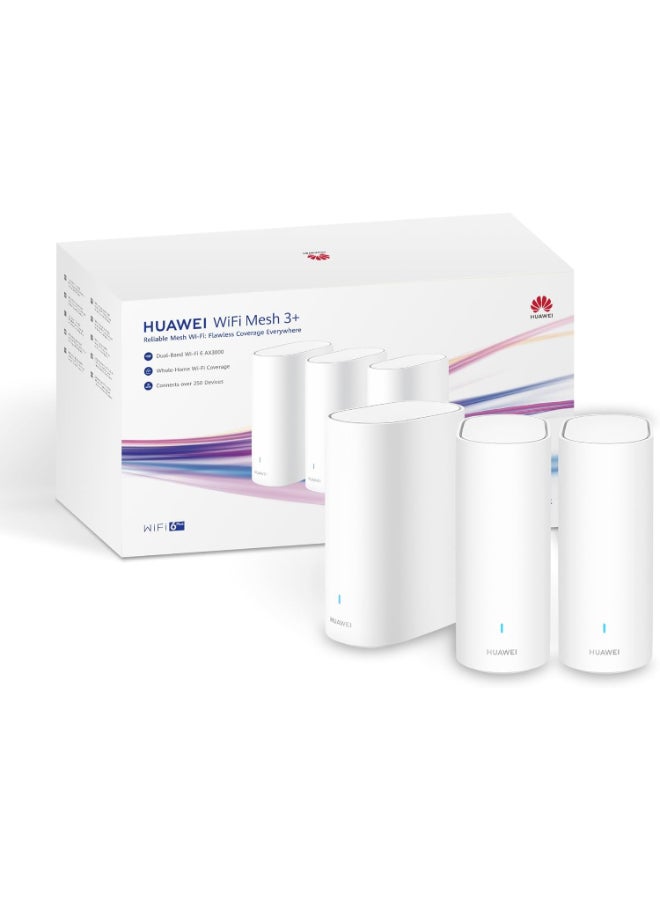 HUAWEI WiFi Mesh 3+ 128MB RAM+128MB ROM White 3000Mbps, 3-pack, Dual-Band Wi-Fi 6 AX30001, Whole-Home Wi-Fi, 250+ Device Connections, Dual-Band Wi-Fi 6 AX30001, Whole-Home Wi-Fi (53030DTG) White - Image 1