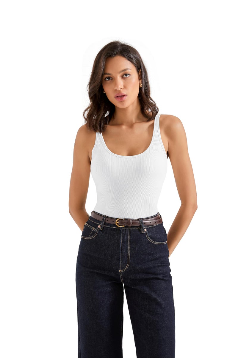SUUKSESS Women Cotton Ribbed Tank Tops with Built in Bra Summer Going Out Sleeveless Basic Camisole Tops (Snow White, XS) - Image 5