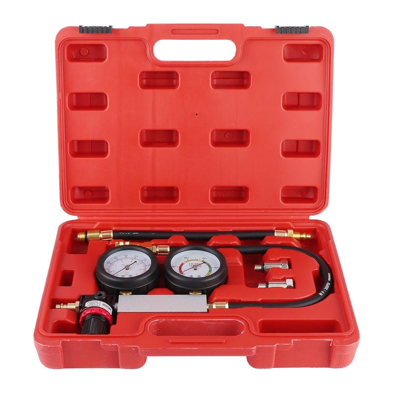 Double Pressure Gauge Cylinder Leak Tester Kit 0 7bar 100psi With Protective Rubber Cover Portable Storage Case - Image 2