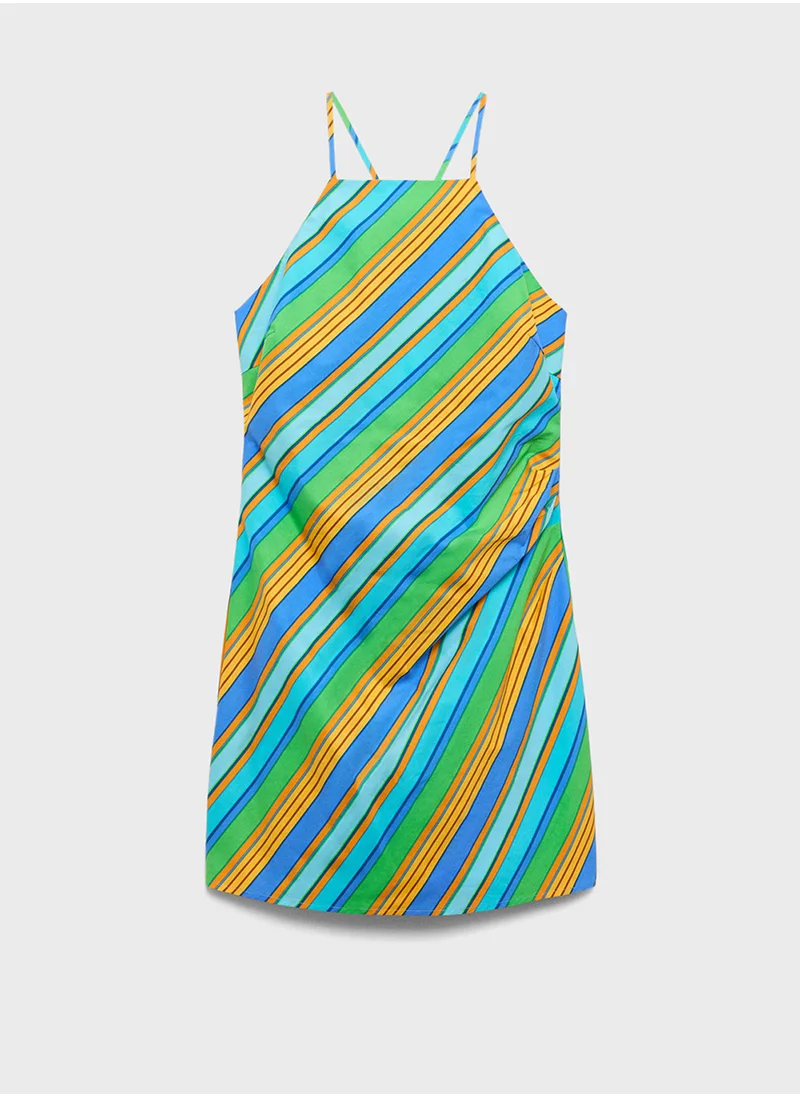 MANGO Halter Dress With Striped Print