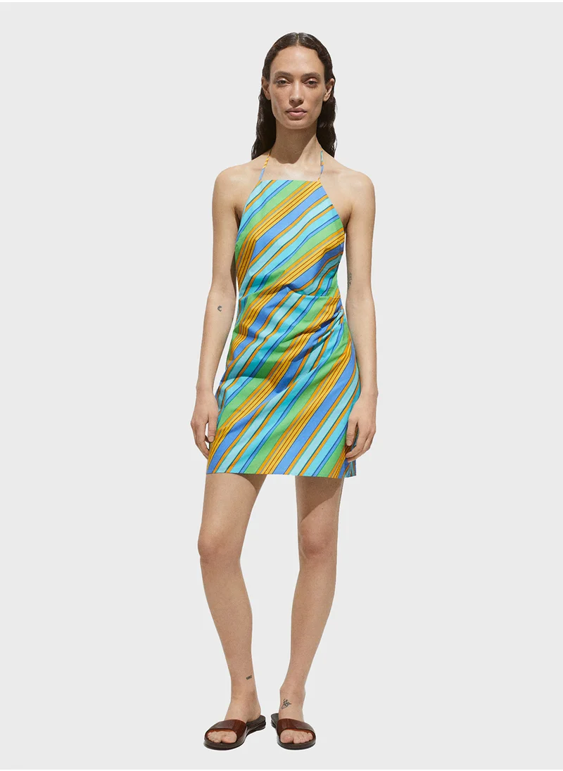 مانجو Halter Dress With Striped Print