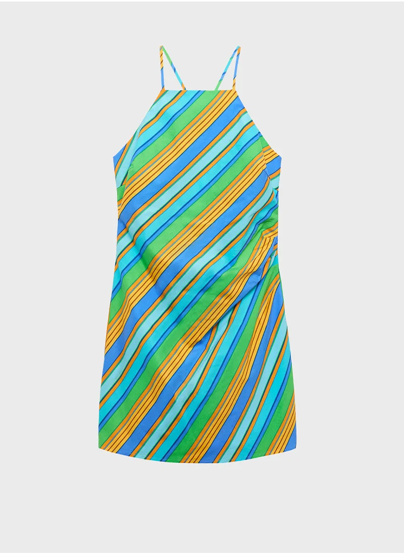 MANGO Halter Dress With Striped Print