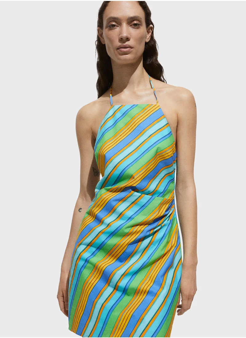 MANGO Halter Dress With Striped Print