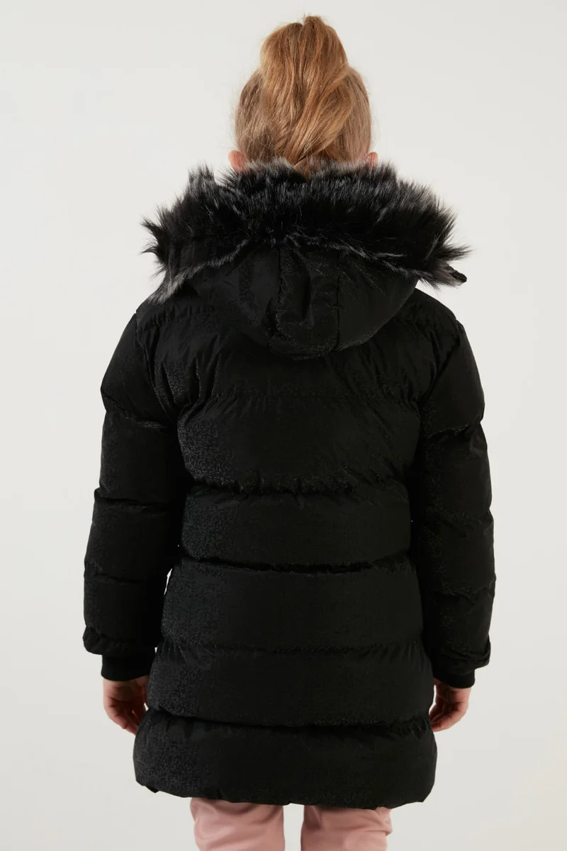 ليلا Collar Faux Fur Plush Lined Removable Hooded Slim Cut Winter Coat Girls' COAT 5760002