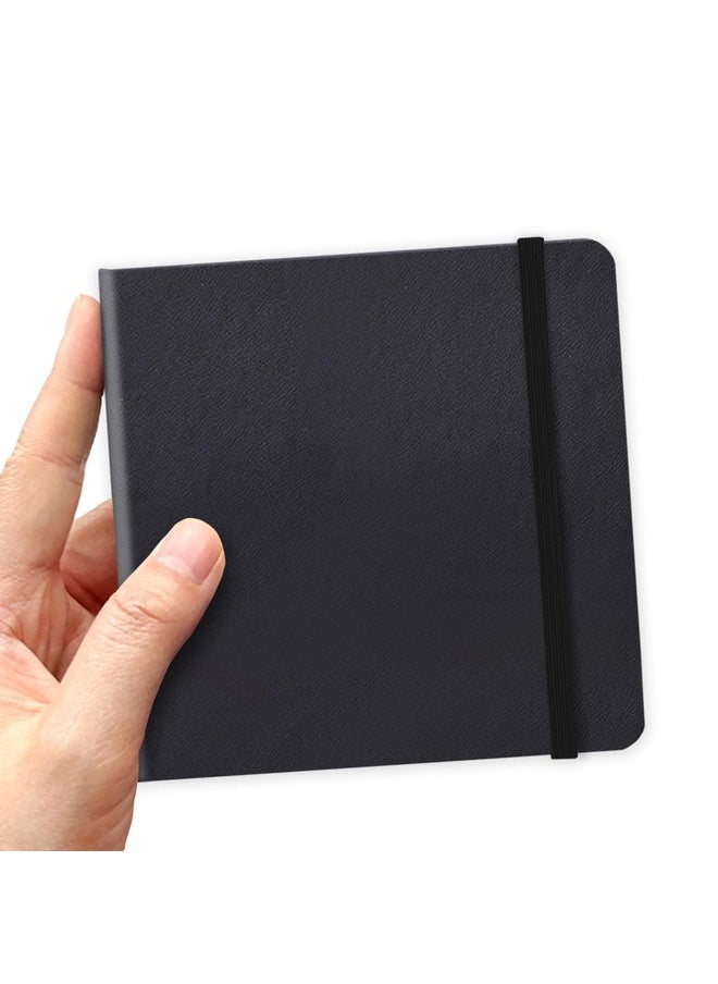 Qianshan 5" X 5" Square Handy Pocket Hardcover Pu Leather Sketchbook,80 Sheets 110 Gsm Premium Black Paper, Acid Free Art Black Sketch Book Artistic Drawing Painting Writing For Beginners Artists.Black Paper  - Image 1