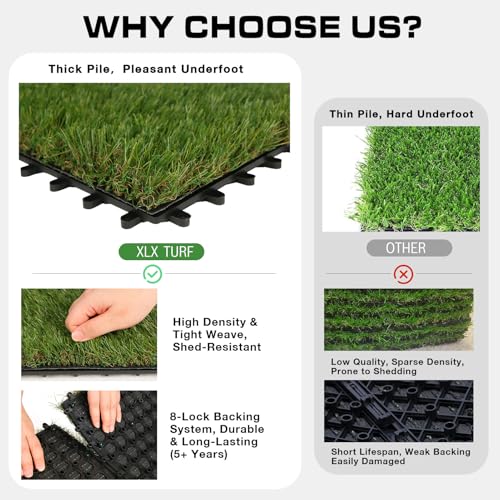 XLX TURF Outdoor Artificial Grass Tiles Interlocking Turf Squares 9 Pack, 12"x12" Fake Grass Mat for Balcony Patio Deck Flooring Decor, Pets Dog Pee Pad, Self-draining 8 Buckle System - Image 4