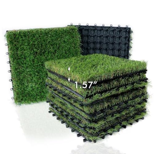 XLX TURF Outdoor Artificial Grass Tiles Interlocking Turf Squares 9 Pack, 12"x12" Fake Grass Mat for Balcony Patio Deck Flooring Decor, Pets Dog Pee Pad, Self-draining 8 Buckle System - Image 1