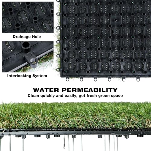 XLX TURF Outdoor Artificial Grass Tiles Interlocking Turf Squares 9 Pack, 12"x12" Fake Grass Mat for Balcony Patio Deck Flooring Decor, Pets Dog Pee Pad, Self-draining 8 Buckle System - Image 3
