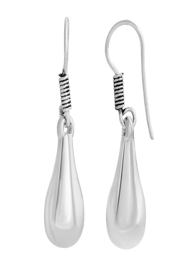 Morir Sliver Plated Teardrop Drop Shaped Fishhook Dating Dangle Fashionable Daily Wearing Trendy Earrings Jewelry for Women and Girls (Size-30mm*10mm) - Image 2