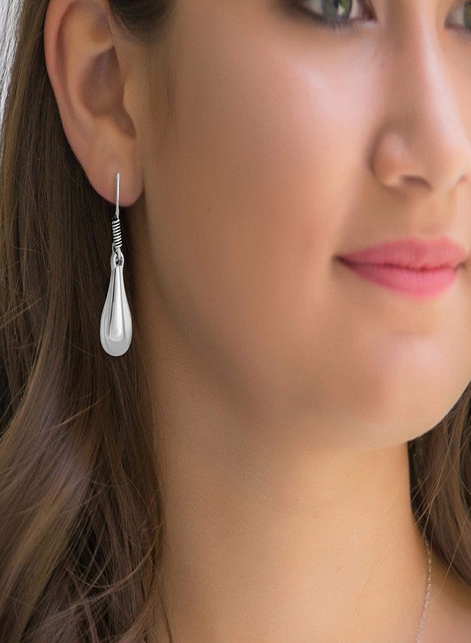 Morir Sliver Plated Teardrop Drop Shaped Fishhook Dating Dangle Fashionable Daily Wearing Trendy Earrings Jewelry for Women and Girls (Size-30mm*10mm) - Image 4