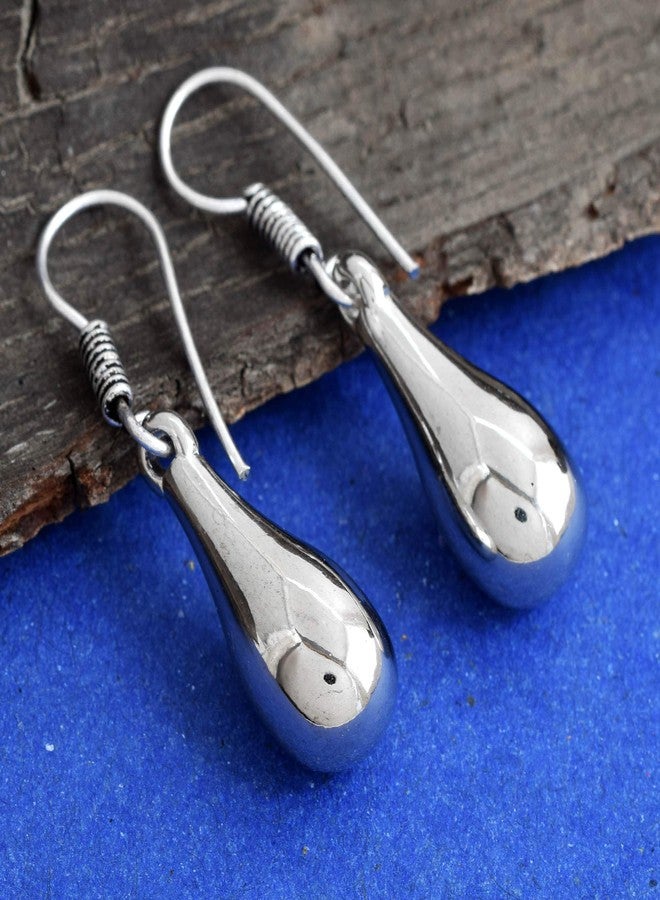 Morir Sliver Plated Teardrop Drop Shaped Fishhook Dating Dangle Fashionable Daily Wearing Trendy Earrings Jewelry for Women and Girls (Size-30mm*10mm) - Image 3