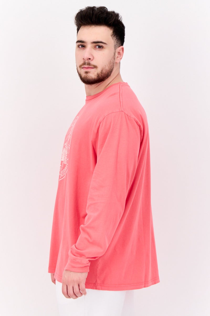TRUE GRIT Men Crew Neck Long Sleeves Graphic Printed T-Shirt, Pink - Image 2