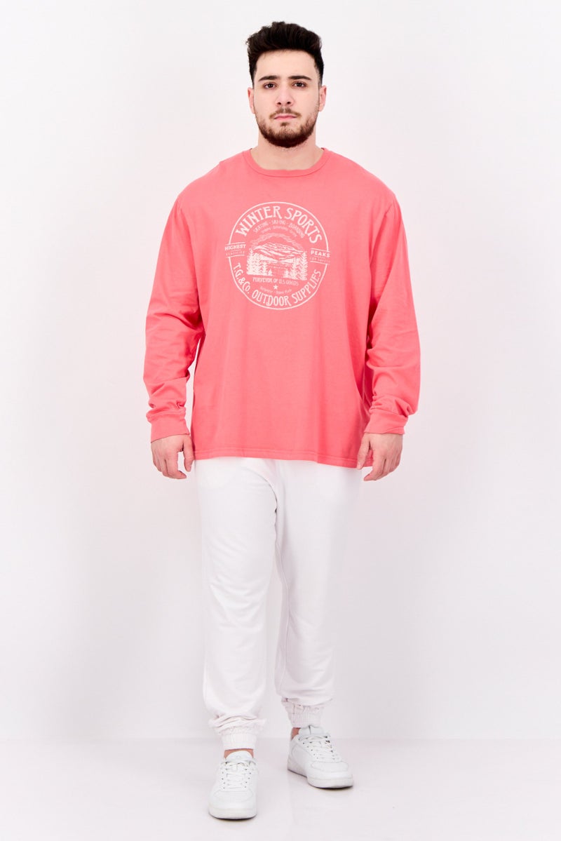 TRUE GRIT Men Crew Neck Long Sleeves Graphic Printed T-Shirt, Pink - Image 4