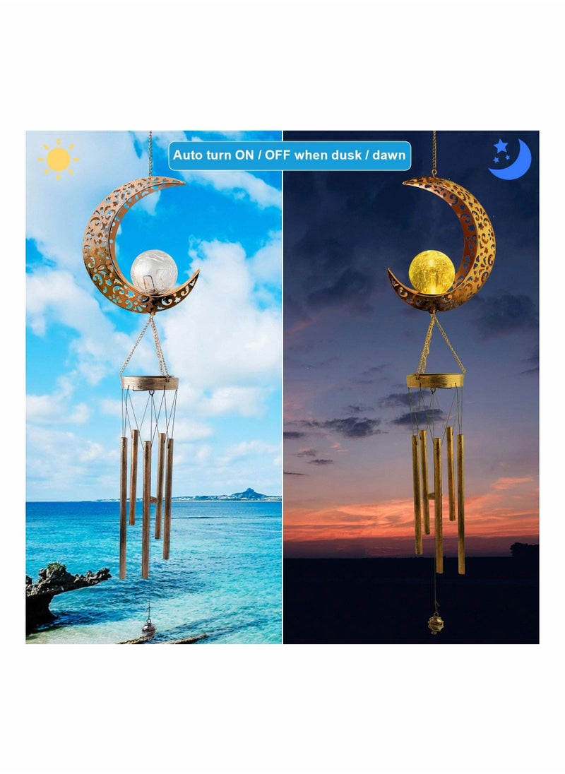 Y&D Solar Wind Chimes for Outside Hanging Outdoor Decor Moon Chime Crackle Glass Ball Warm LED Light Unique Memorial Gift Used Garden Landscape Decoration  - Image 5