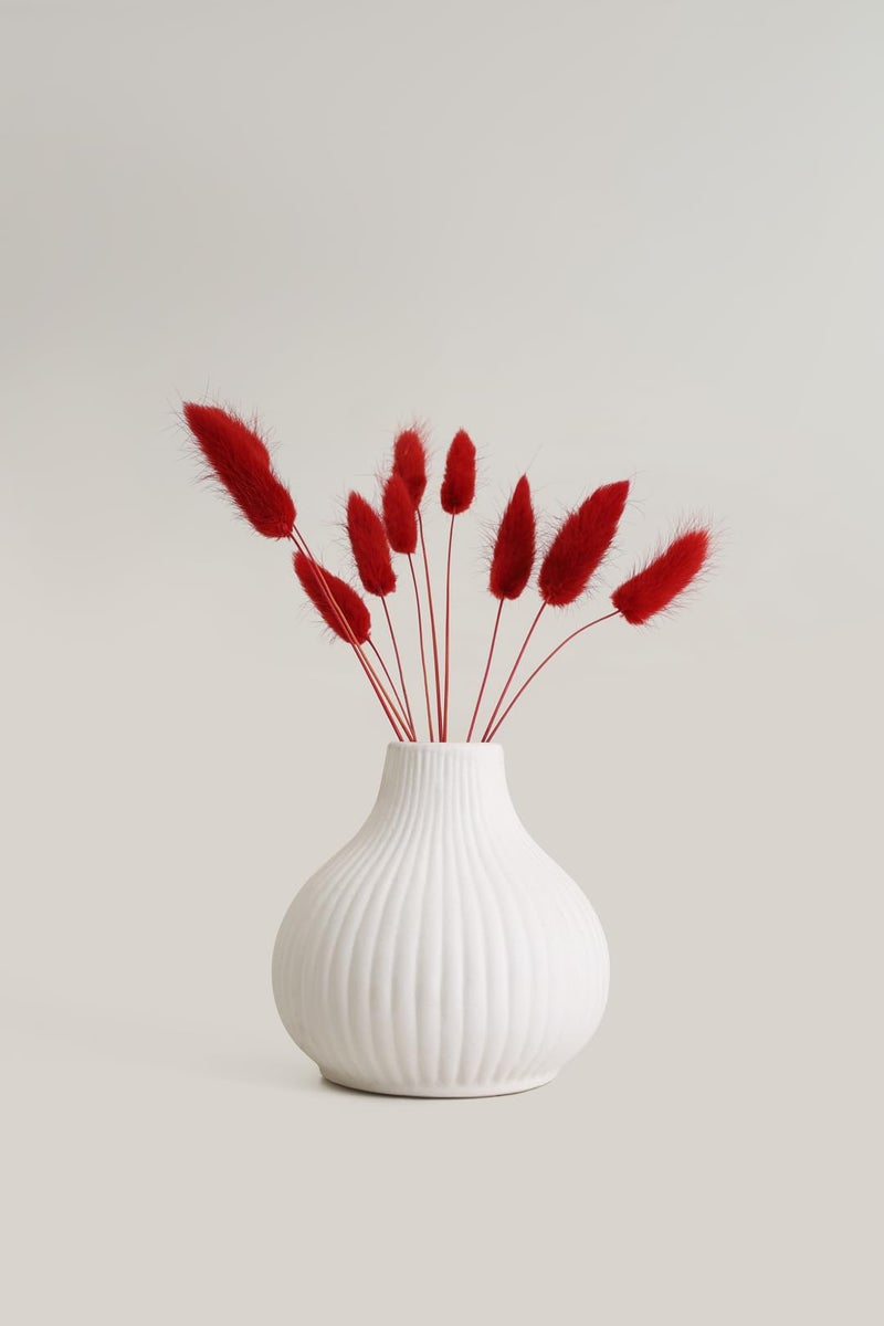 PUREZENTO Ribbed Textured White Ceramic Vase 4.5 Inch – Pack of 1 | Decorative Ceramic Vase for Home Decor, Living Room, Office | Vases for Dried Flowers & Pampas Grass - Image 5