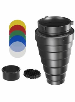 Generic Snoot, Room Flash Snoot, Metal Conical Snoot with Honeycomb Grid & 5pcs Color Filter Kit, for Bowens Mount Studio Flash Strobe Monolight  - Image 1
