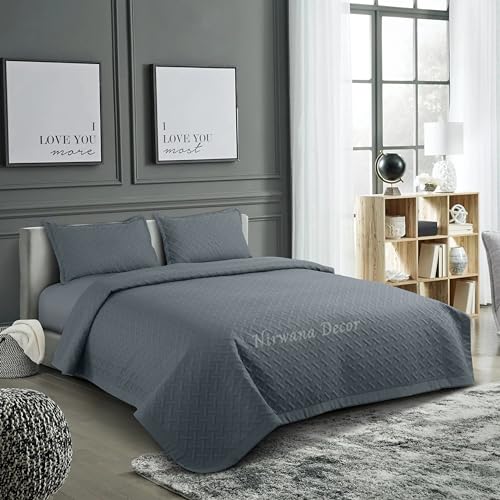 Nirwana Decor BedBliss Ultrasonic 280 TC All Season Supersoft King Size Bedding Set/bedcover/Rajaai Quilted Set with 2 Pillow Covers, 150 GSM (90x100 inches, Dark Grey) - Image 1