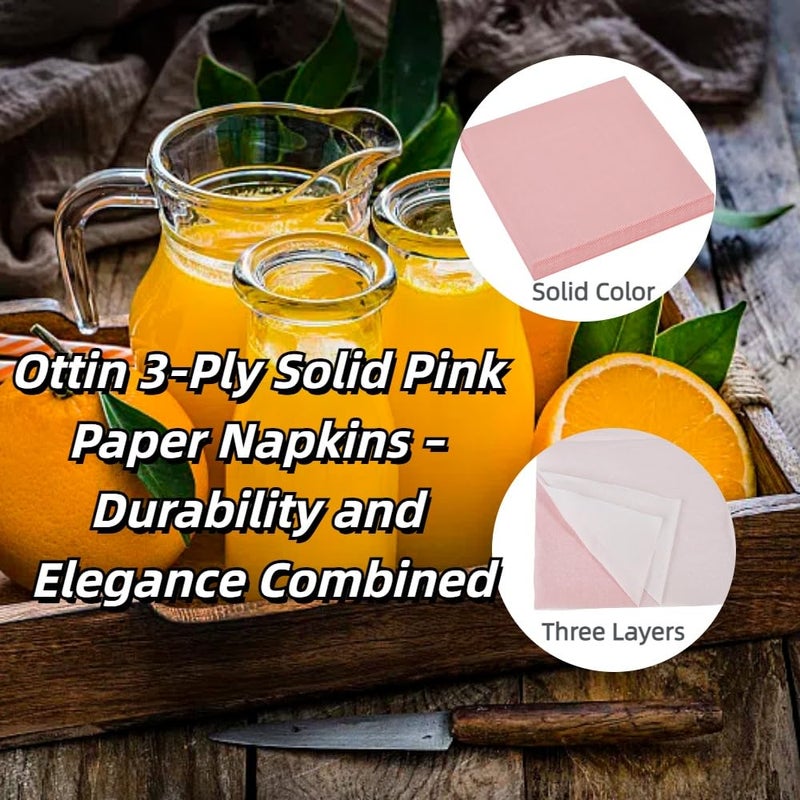 Ottin Solid Light Pink Paper Dinner Napkins 6.5'' Disposable Luncheon Napkins 50 Count for Girl or Woemen's Birthday Wedding Party Everyday Lunch Dinner Event Mother's Day - Image 2