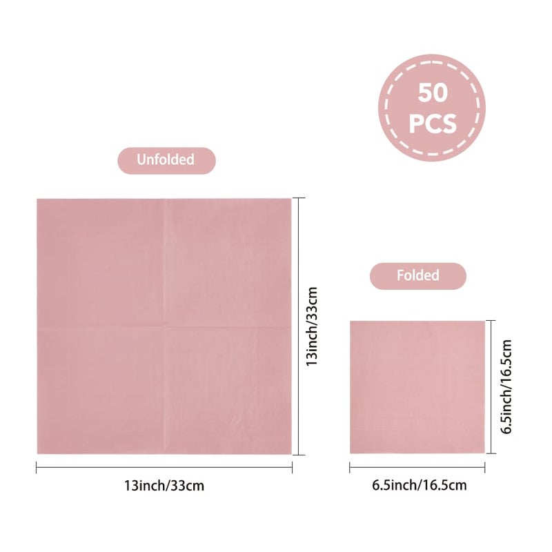 Ottin Solid Light Pink Paper Dinner Napkins 6.5'' Disposable Luncheon Napkins 50 Count for Girl or Woemen's Birthday Wedding Party Everyday Lunch Dinner Event Mother's Day - Image 1